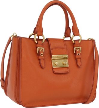 Miu Miu Front Pocket Convertible Satchel Leather Orange Leather Handbag (Pre-Owned)