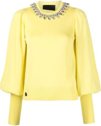 Philipp Plein rhinestone-embellished jumper - women - Cotton - M - Yellow