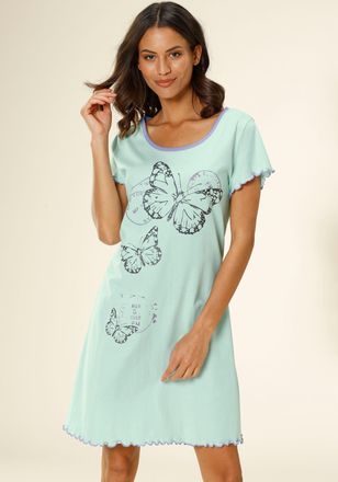 Vivance Nachthemd VIVANCE DREAMS, Damen, Gr. 40/42, N-Gr, gr&uuml;n (mint), Single Jersey, Obermaterial: 100% Baumwolle, bedruckt, bequem kurz, Rundhals, Babylock 