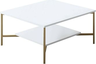 Dmora Mesa De Caf&eacute; Dichiar, Mesa De Centro Baja, Revistero Para Sof&aacute;, Estante De La Sala De Estar, 80x80h40 Cm, Blanco Y Negro - Dmora