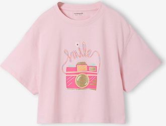 Vertbaudet Cropped T-Shirt f&uuml;r M&auml;dchen pudrig rosa