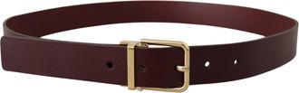 Dolce & Gabbana Mens Maroon Vitello Leather Gold Metal Buckle Belt