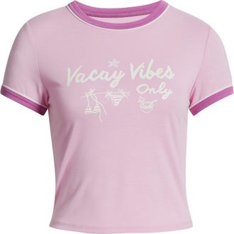 BP. Ringer Crop Graphic Baby Tee in Pink Vacay Vibes Only at Nordstrom, Size Xx-Small