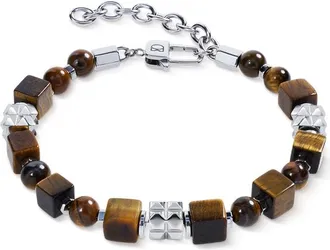 Coeur de Lion Tiger Eye Cube And Bead Bracelet With Stainless Steel Spikes Cubes in Silver at Nordstrom