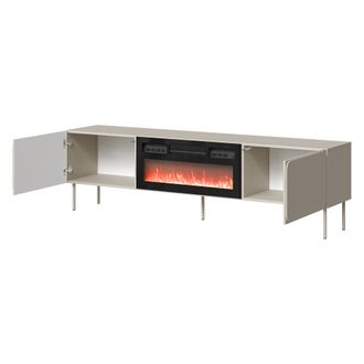 Dmora Mueble Para Tv Vermezzo, Un Estante, 2 Puertas, Chimenea Incluida, 200x42x57h Cm Beige