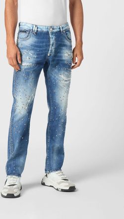 Philipp Plein Skinny Fit Distressed Stretch Denim Jeans with Studs