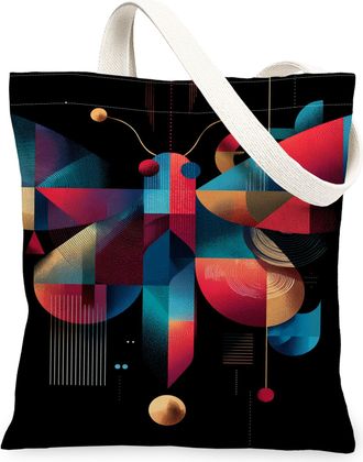 Generic Modern Geometric Butterfly Canvas Tote Bags, Artistic Colorful Design Reusable Grocery Bags, Lightweight Washable Shoulder, Black, 13x15 Inch