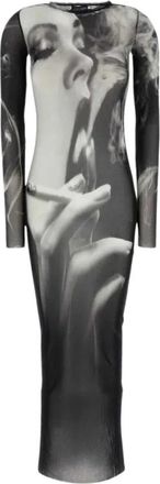 Jean Paul Gaultier Mesh Lange Jurk Smoking Print - Dames - Maxi kleedjes - Zwart - M - Kleedjes