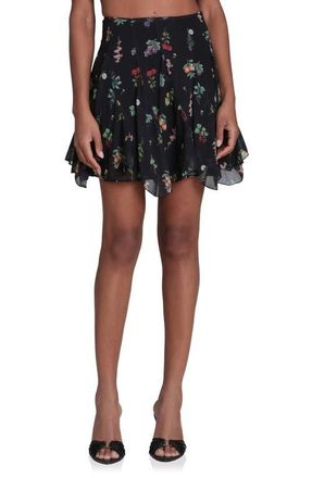 Avec Les Filles Floral Print Ruffle Miniskirt in Black Botanical at Nordstrom, Size 14