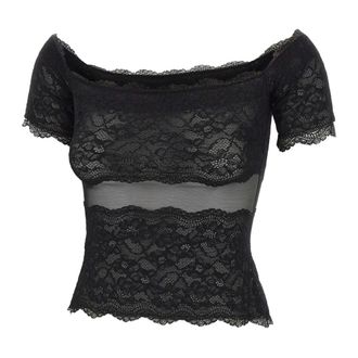 Blumarine Blouses, female, Black, Size: XS Lace and Tulle Top