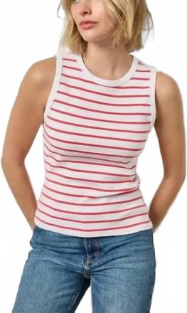 Lilla P Rib Stripe High Neck Tank In Geranium