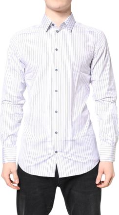 Dolce & Gabbana Mens White Stripes Gold Cotton Formal Shirt