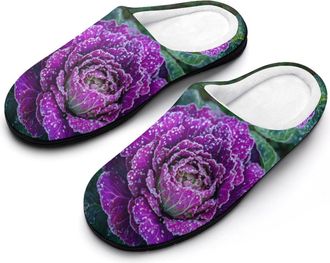 Generic Purple Ornamental Cabbage Mens Slippers Memory Foam Winter Warm Sandals Slip On House Shoes Size 7-14