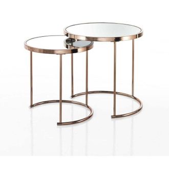 Oresteluchetta Set tavolini da salotto design vetro specchio acciaio oro rosa Hollis