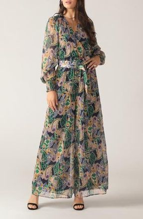 Flying Tomato Print Long Sleeve Jumpsuit in Navy Teal at Nordstrom Rack, Size Medium