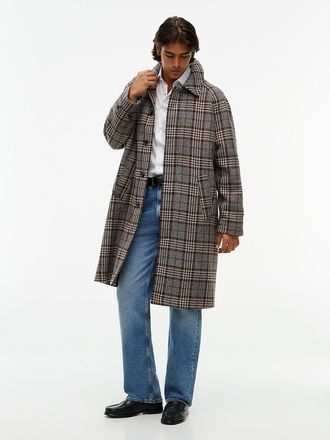 Tommy Hilfiger Mens Relaxed Check Wool Car Coat - Brown - XL