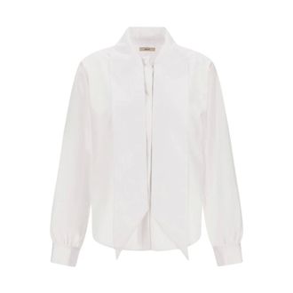Herno Overhemden, Dames, Wit, S, Katoen, Lavalli&egrave;re Kraag Blouse