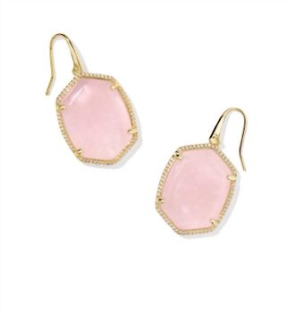 Kendra Scott Womens Daphne Pave Frame Drop Earrings In Gold Rose Quartz
