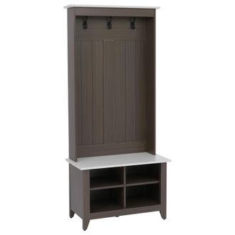 Hhg [nunca Usado] Aparador Hhg-680, Aparador De Pie Con Estante Para Zapatos Y Banco, 3 Ganchos Y 4 Compartimentos, Melamina, 170 X 76 X 39 Cm, Acabado No