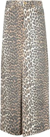 Ganni Denim Luipaardprint Maxi Rok - Dames - Maxi Rokken - Veelkleurig - S - Denim - Rokken