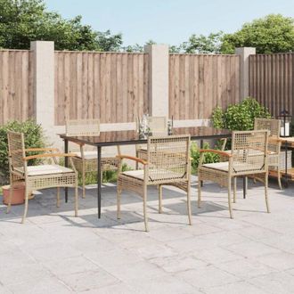 vidaXL Set Comedor De Jard&iacute;n 7 Pzas Con Cojines Rat&aacute;n Sint&eacute;tico Beige Vidaxl
