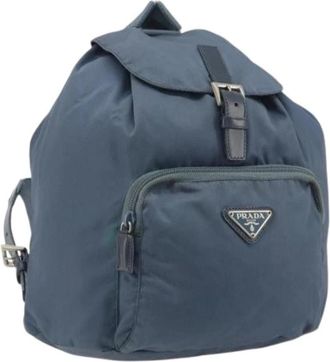 Prada Pre-owned Vintage Backpack - Dames - Vintage Rugzakken - Blauw - ONE Size - Leer - Vintage