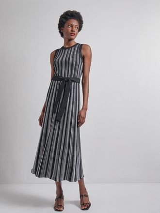 Misook Sleeveless Soft Ribbed Knit Belted Maxi Dress - Modern Fit