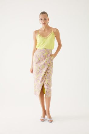 Exquise Ellie Floral Patterned Skirt in Purple And Yellow at Nordstrom, Size Large