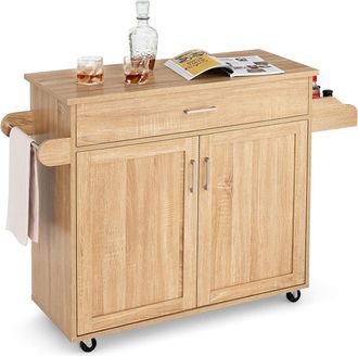 Costway Carrito De Cocina Carro De Servicio Comedor Con Ruedas,toallero,caj&oacute;n, Puerta Y Estantes Gabinete Mueble De Cocina (natural) - Costway