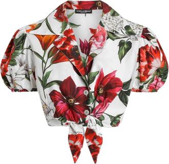 Dolce & Gabbana Bloemenprint Ballonmouw Shirt - Dames - Overhemden - Veelkleurig - M - Katoen - Overhemden