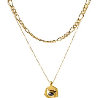Classicharms Aria Gemstone Pendant Necklace and Figaro Chain Layering Set in Gold/noir Black at Nordstrom