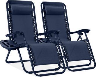 Best Choice Products Set of 2 Zero Gravity Lounge Chair Recliners for Patio, Pool w/ Cup Holder Tray - Navy