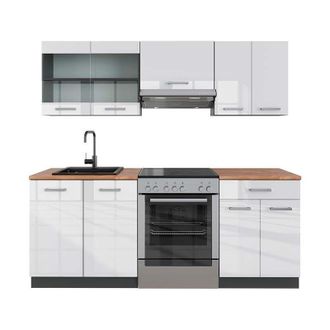 Vicco Cucina componibile R-Line, Bianco lucido/antracite, 200 cm, pl Rovere
