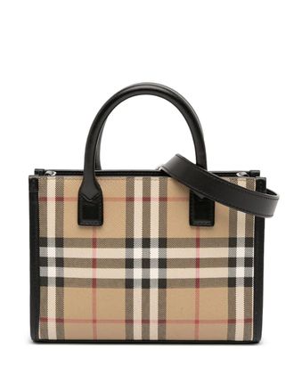 Burberry 2018-2025 Mini House Check Coated Canvas Denny Tote satchel - unisex - Fabric/Calf Leather/Canvas/Leather - One Size - Brown