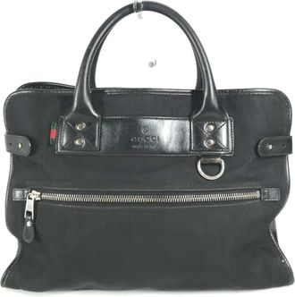 Gucci Black Nylon Leather Handbag Tote Bag (Pre-Owned)