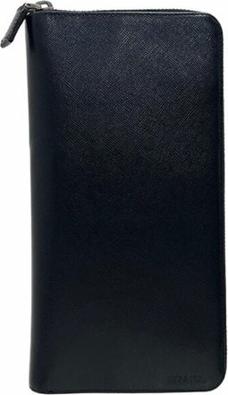 Prada Black Leather Long Wallet (Bi-Fold) (Pre-Owned)
