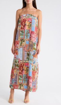 Sugarlips Melani Tropical Isabela Pleated Maxi Dress in Blue Multi at Nordstrom, Size X-Large