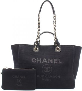 Chanel Black Canvas Leather Tote Bag (Pre-Owned)