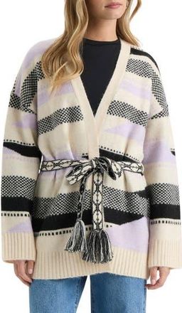 NVLT Stripe Tie Waist Jacquard Cardigan in Lilac Aztec at Nordstrom Rack, Size X-Small