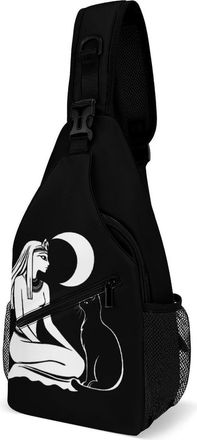 Generic Egyptian Moon Goddess Bastet Cat Unisex Shoulder Bags Casual Crossbody Chest Bag Sling Backpack for Hiking Cycling Travel