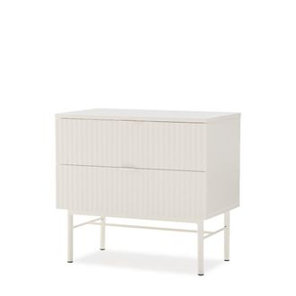 Koketto Home Mesita de noche de 60 cm con 2 cajones color blanco dise&ntilde;o acanalado