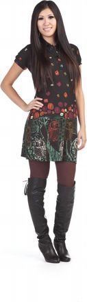 Papillon Owl Print Collar Sweater Shirt Dress In Black