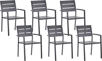 Beliani Beliani - Conjunto De 6 Sillas De Jard&iacute;n Modernas De Madera Pl&aacute;stica Estructura De Aluminio Negro Vernio