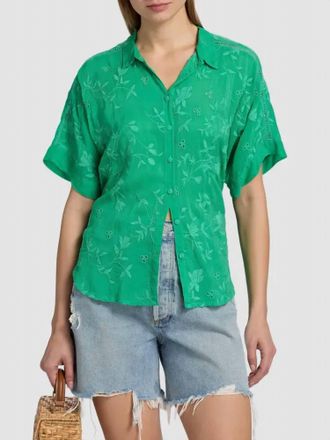 Johnny Was Audrey Short Sleeve Eyelet Flower Shirt In Bright Green