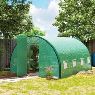 OUTSUNNY Tunnel Greenhouse, Upgraded Structure, Hinged Doors, 4 x 3(m) in Green