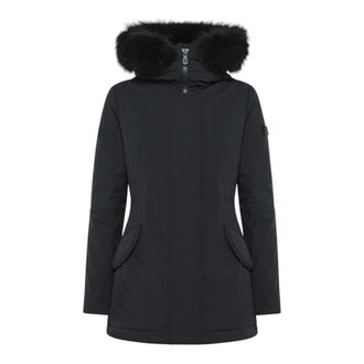 Peuterey Down Jackets, female, Black, Size: 2XS Black Slim Jacket with Fur Collar