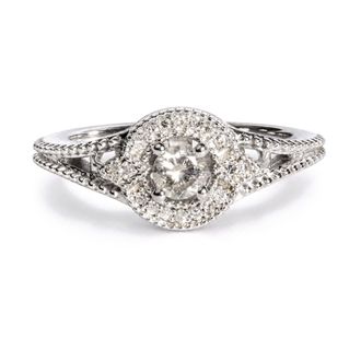 House of Brilliance 14K White Gold 1/3 Cttw Diamond Halo Beaded Engagement Ring
