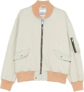 Vivienne Westwood Bomberjack met ribboord en ritssluiting - Heren - Bomber jackets - Beige - M - Jassen