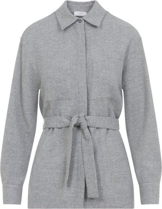 PESERICO Stone Grey Virgin Wool Flannel Shirt-Donna