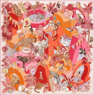 Ferragamo Women Jungle Party print silk scarf Pink